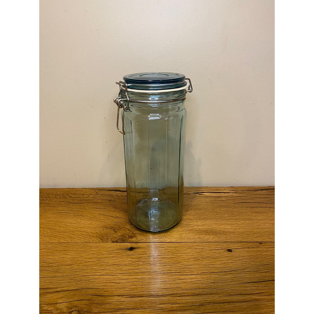 Vintage Green Hermetic 12-Sided Bail Lid Glass Canister Jar 10in. Tall
